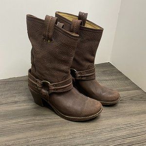 Frye Womens 8.5 Carmen Harness Dark Brown Leather Boots 77376